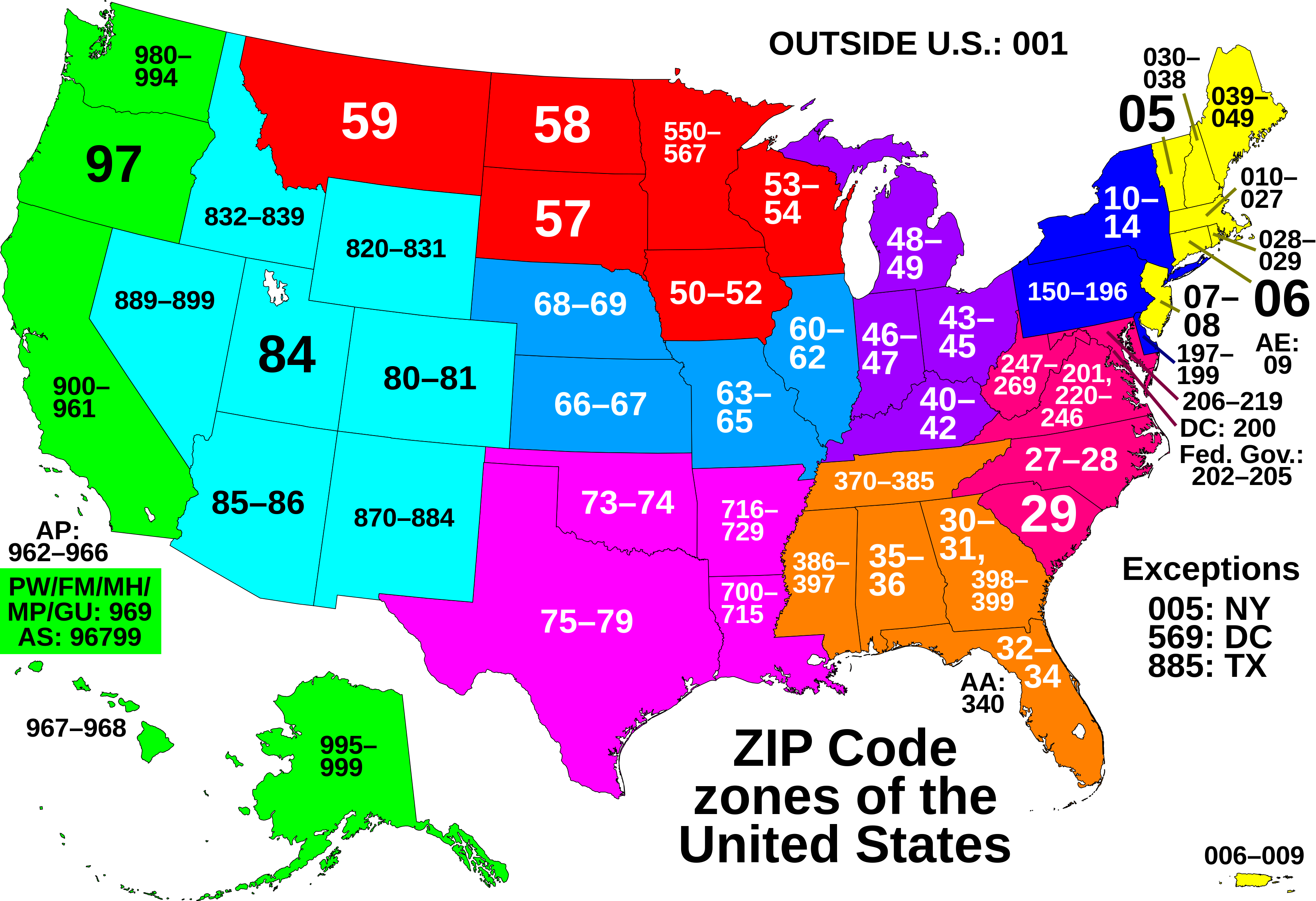 ZIP Code zones in the United States